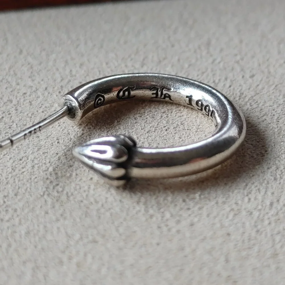 Chrome Hearts Plain Hoop Stud Earrings Pair 925 Sterling Silver (New) - Picture 3 of 8